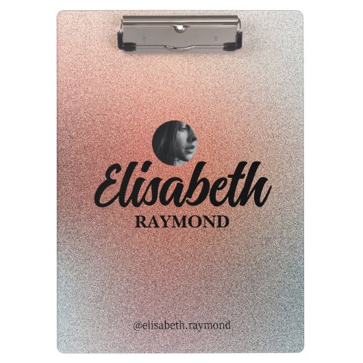 写真エレガントと名前テンプレートオレンジグリッター クリップボード (正面)