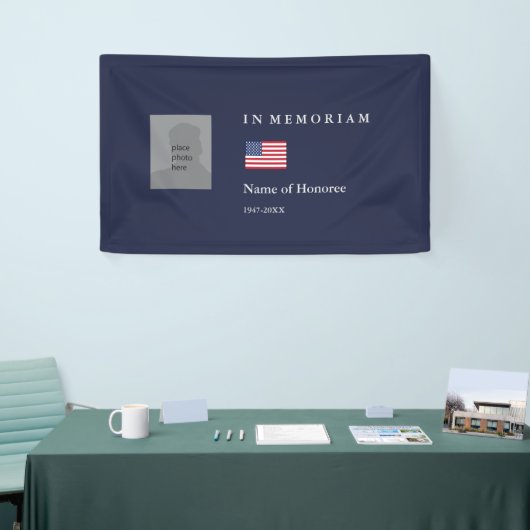 写真エレガントと旗を青で飾ったメモリアル 横断幕 (トレードショー)