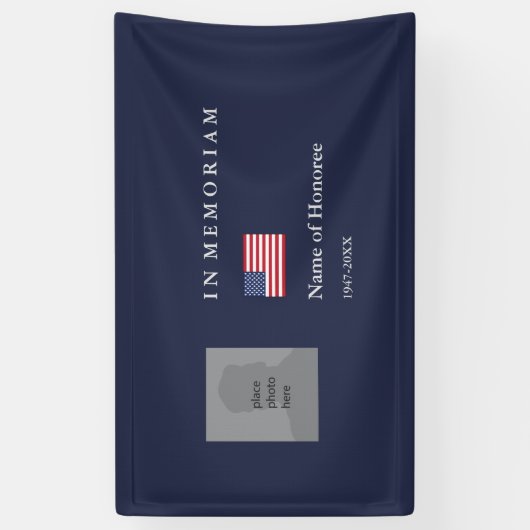 写真エレガントと旗を青で飾ったメモリアル 横断幕 (縦)