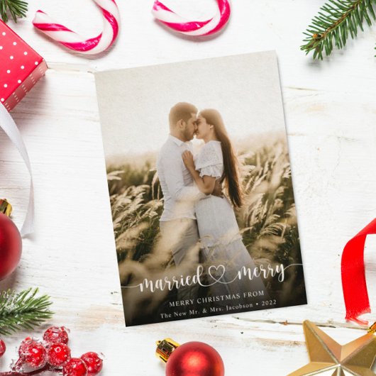 写真エレガントと結婚したメリークリスマスカード サンキューカード
