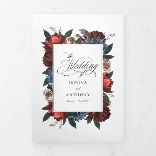 写真エレガントとRSVPとのフローラ結婚式の招待 三つ折り招待状 (カバー)
