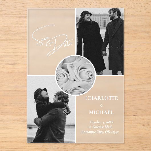 写真エレガントのウェディングの日付を保存 アクリル招待状 (正面)