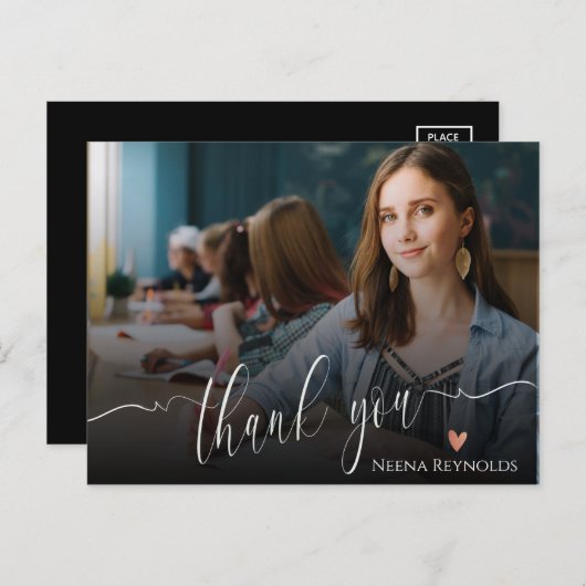 写真エレガントのスクリプトの卒業ありがとう ポストカード (正面/裏面)