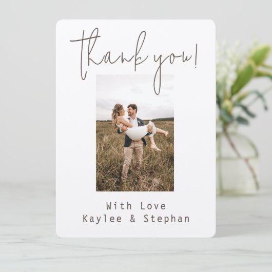 写真エレガントのパーソナライズされたサンキューカード セーブザデート (スタンド正面)