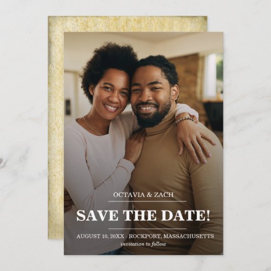 写真エレガントのモダンタイポグラフィ日付カードの保存 (正面/裏面)