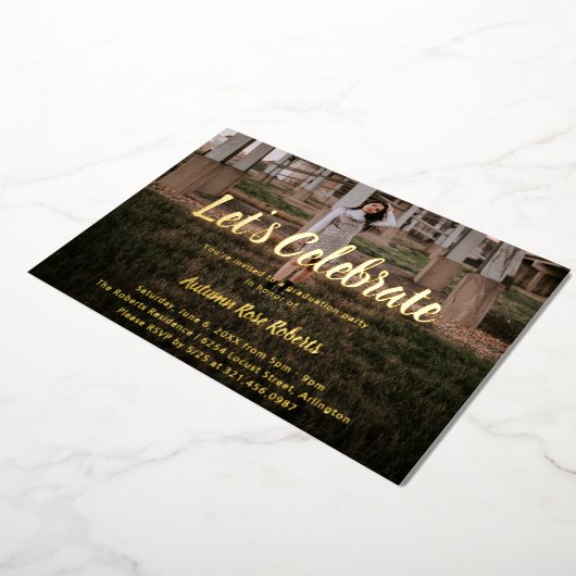 写真エレガントのモダン卒業 箔招待状 (回転した状態)