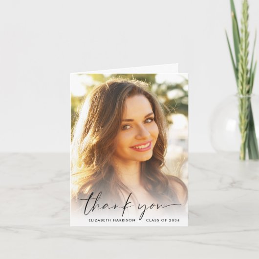 写真エレガントの卒業スクリプト サンキューカード (正面)