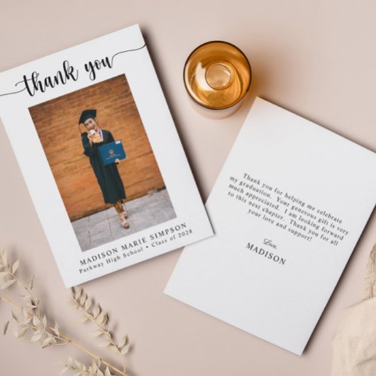 写真エレガントの卒業スクリプト サンキューカード