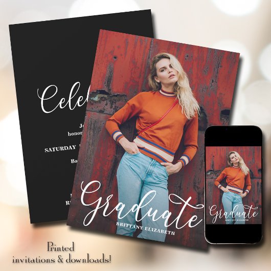 写真エレガントの卒業スクリプト 招待状