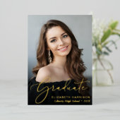 写真エレガントの卒業スクリプト 箔招待状 (立ち正面)