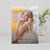 写真エレガントの卒業金ゴールド 箔招待状 (立ち正面)
