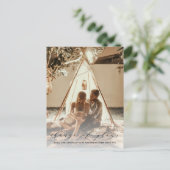 写真エレガントの延期計画の結婚変更 インビテーションポストカード (スタンド正面)