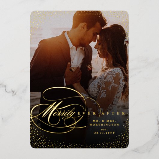 写真エレガントの後ずっと楽しく結婚栄える 箔シーズンカード (正面)