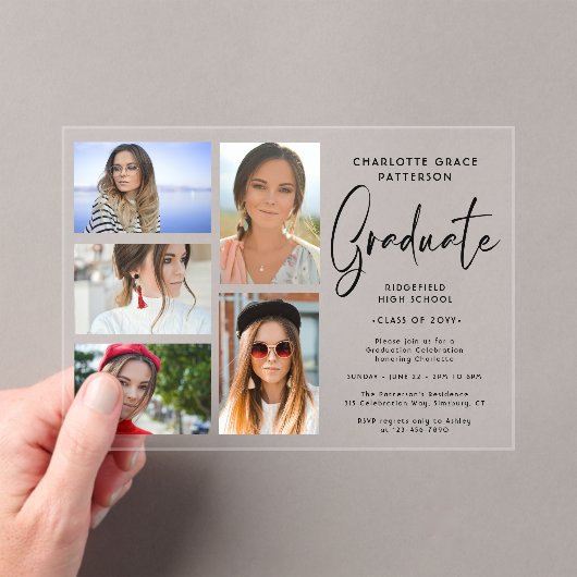 写真エレガントの数々の卒業記念パーティー アクリル招待状 (インサイチュ (ポータブル))