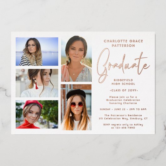写真エレガントの数々の卒業記念パーティー 箔招待状 (正面)