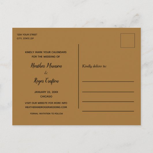 写真エレガントの白結婚日付の保存 案内ポストカード (裏面)