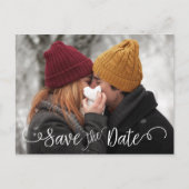 写真エレガントの白結婚日付の保存 案内ポストカード (正面)