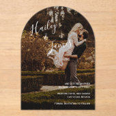 写真エレガントの結モダン婚日の保存 アクリル招待状 (正面)