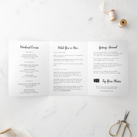 写真エレガントの結婚ウェルカムレター&旅程 三つ折りプログラム (内部)