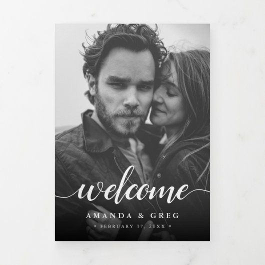 写真エレガントの結婚ウェルカムレター&旅程 三つ折りプログラム (カバー)