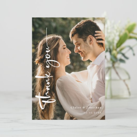 写真エレガントの結婚サンキューカードパーソナライズされた サンキューカード (スタンド正面)