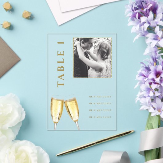写真エレガントの結婚シャンパンテーブル番号 アクリル招待状 (インサイチュ (ウェディング))