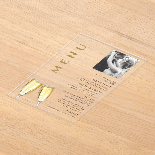 写真エレガントの結婚シャンパンメニュー アクリル招待状 (レイダウン)
