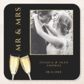 写真エレガントの結婚シャンパン スクエアペーパーコースター (正面)