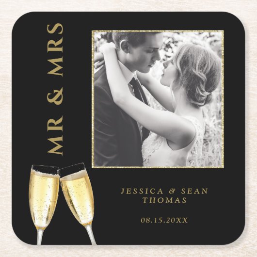 写真エレガントの結婚シャンパン スクエアペーパーコースター (正面)
