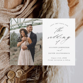 写真エレガントの結婚式のスクリプトの日付の保存 マグネット招待状