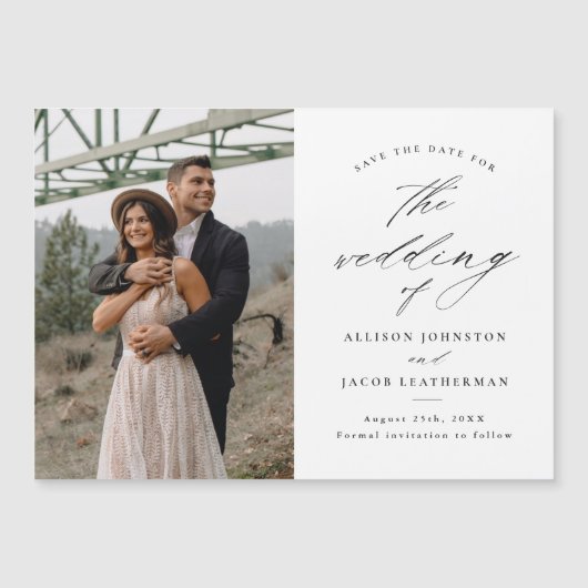 写真エレガントの結婚式のスクリプトの日付の保存 マグネット招待状 (正面)