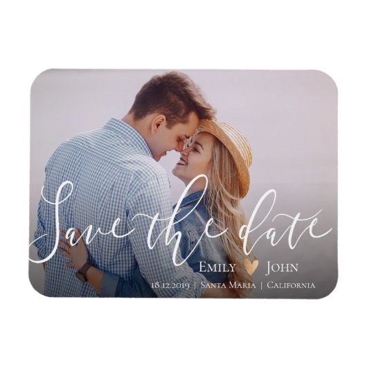 写真エレガントの結婚式のスクリプトの日付の保存 マグネット (横)