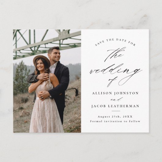 写真エレガントの結婚式のスクリプトの日付の保存 案内ポストカード (正面)