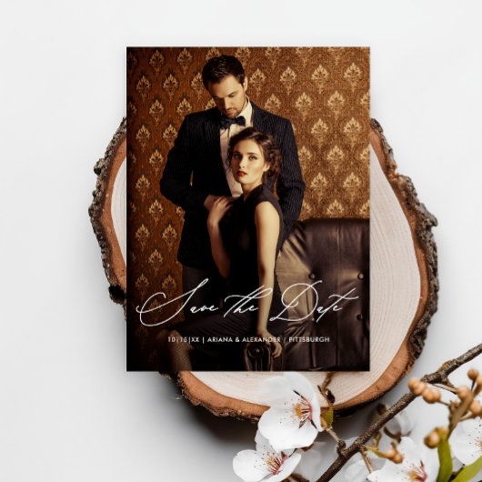 写真エレガントの結婚式のスクリプト日付の保存 ポストカード