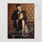 写真エレガントの結婚式のスクリプト日付の保存 ポストカード (正面)