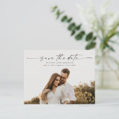 写真エレガントの結婚式のスクリプト日付の保存 案内ポストカード (スタンド正面)