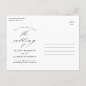 写真エレガントの結婚式のスクリプト日付の保存 案内ポストカード (裏面)