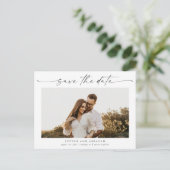 写真エレガントの結婚式のスクリプト日付の保存 案内ポストカード (スタンド正面)