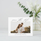 写真エレガントの結婚式のスクリプト日付の保存 案内ポストカード (スタンド正面)