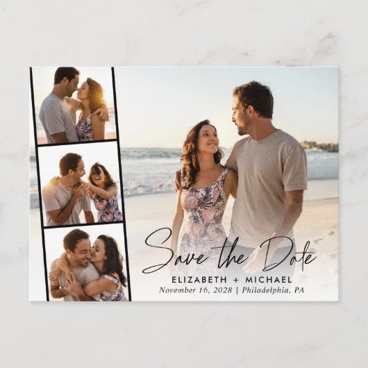 写真エレガントの結婚式のスクリプト日付の保存 案内ポストカード (正面)