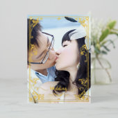 写真エレガントの背面と前面の金ゴールド 箔招待状 (立ち正面)