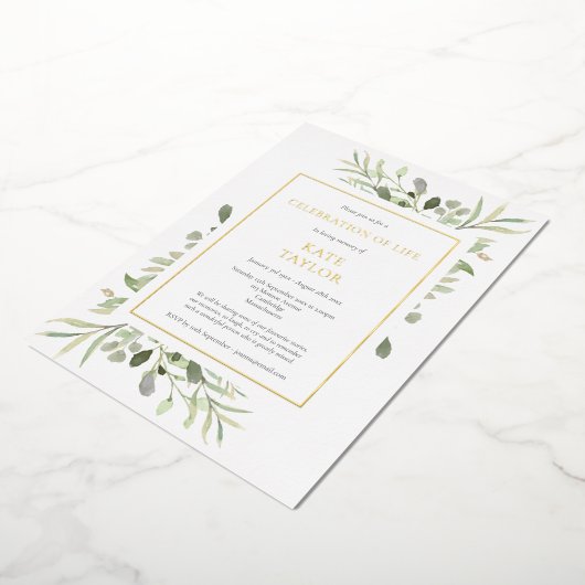 写真エレガントの葬儀お祝いの生活金ゴールド 箔招待状 (回転した状態)