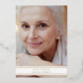 写真エレガントの葬儀お祝いの生活金ゴールド 箔招待状 (裏面)