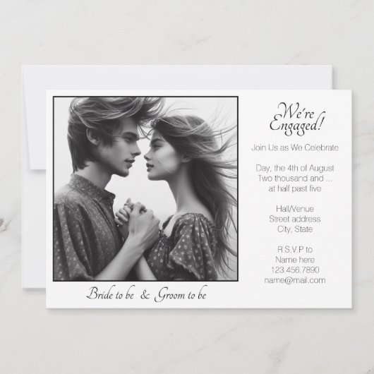 写真エレガントは白黒婚約したで表示 案内状 (正面)