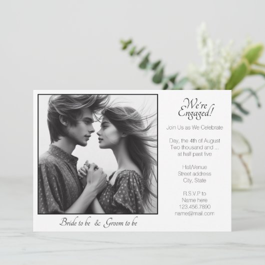 写真エレガントは白黒婚約したで表示 案内状 (スタンド正面)