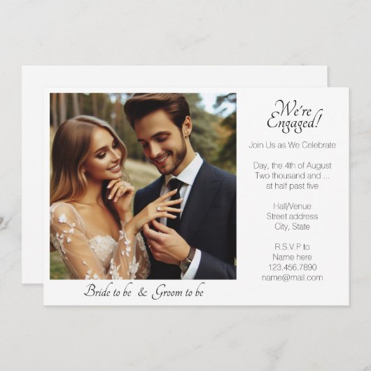 写真エレガントは黒婚約したと白 案内状 (正面/裏面)