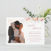 写真エレガントほこりっぽいバラフローラブライダルシャワー 招待状 (スタンド正面)