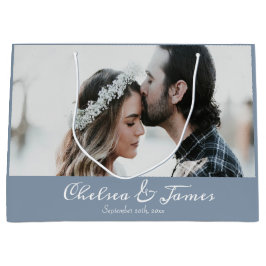 写真エレガントほこりっぽい青い書名 ラージペーパーバッグ