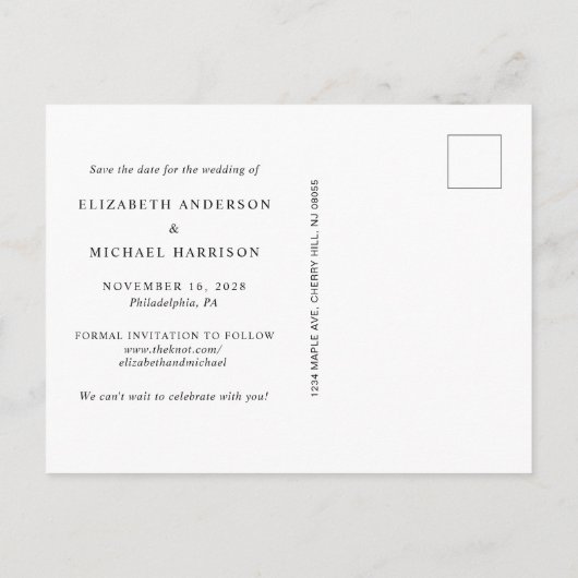 写真エレガントアーチダスティブルー日付を保存 案内ポストカード (裏面)