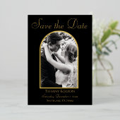 写真エレガントアーチ日付の保存実在 箔招待状 (立ち正面)